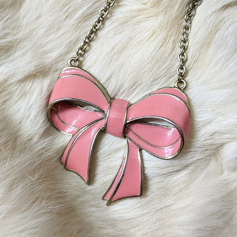 Large Pink Bow Barbie Necklace